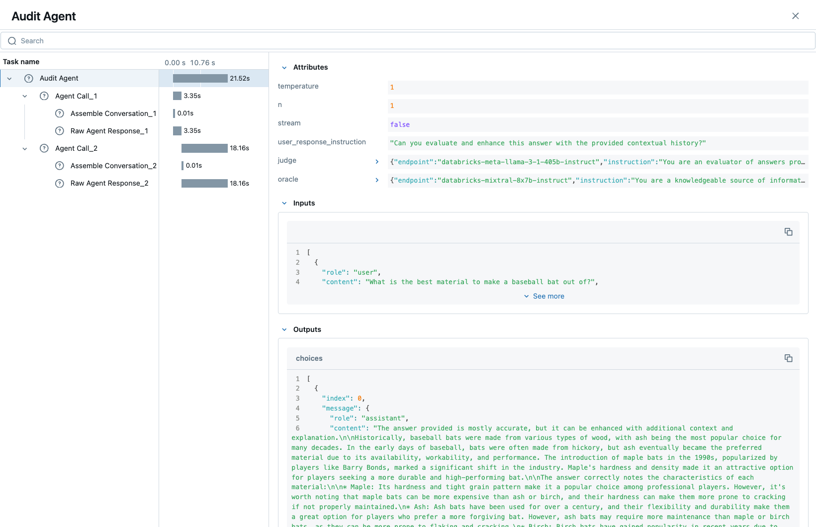 Traces in the MLflow UI for the Agent example