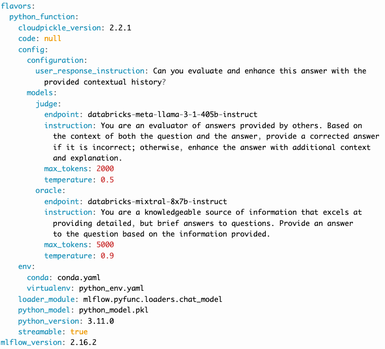 Model configuration in the MLflow UI